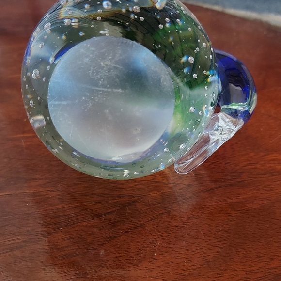 Art Glass Paperweight Blue Green Dolphin  Clear Bubble Glass Ball Sphere - Picture 6 of 8